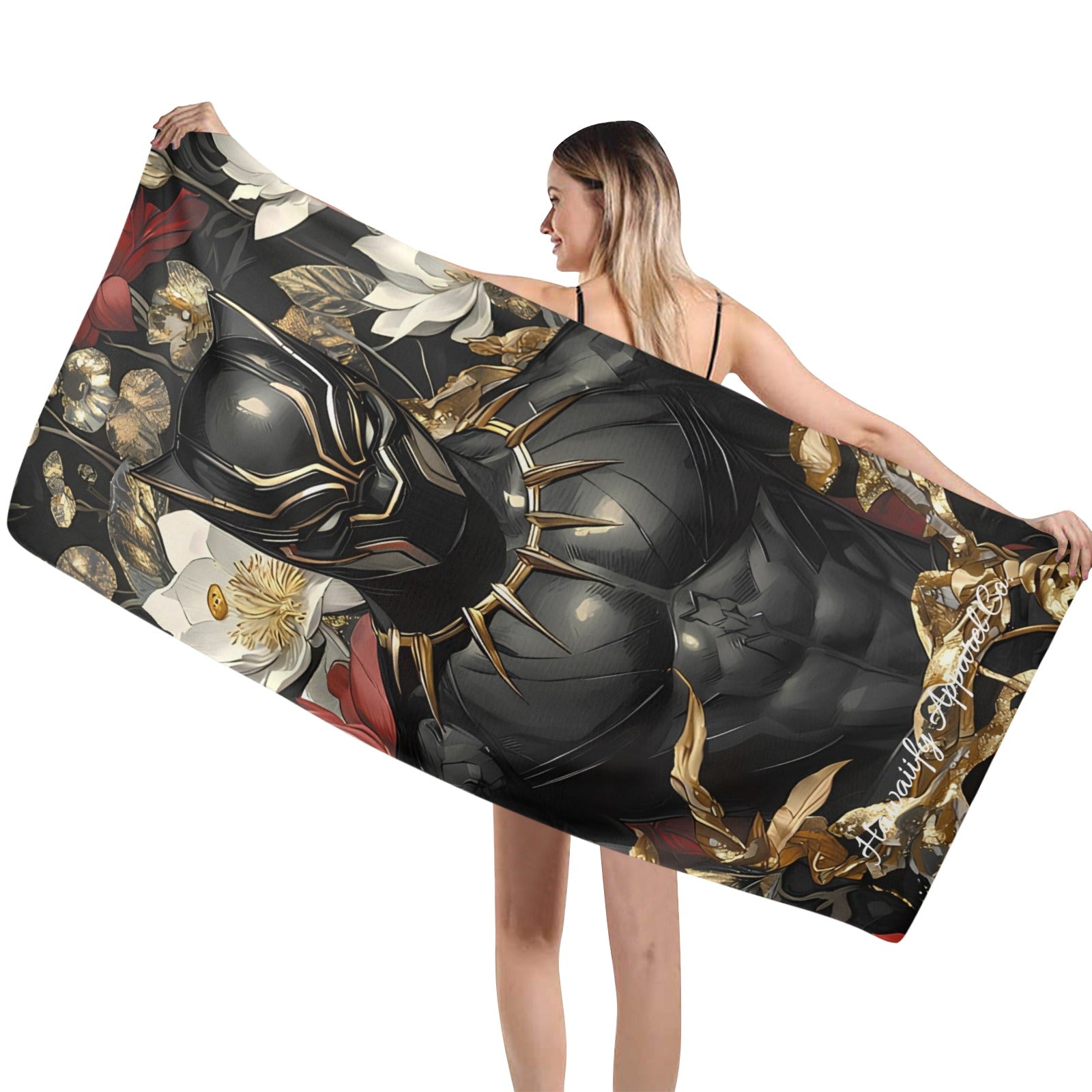 Black Panther Floral Beach Towel 29"x58"