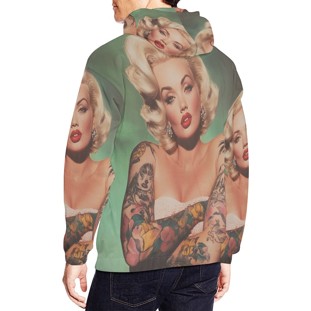 Tatted Marilyn Monroe Chest Piece All Over Print Hoodie