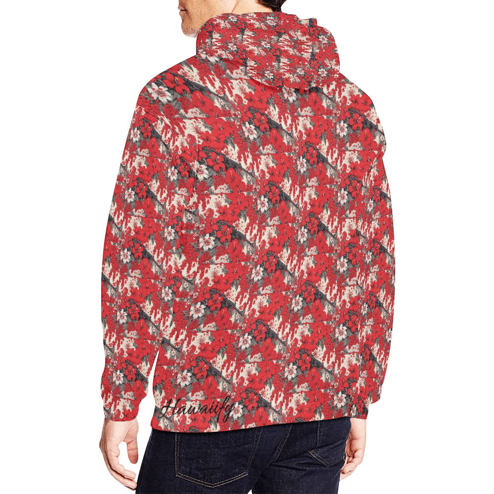 Red & White Lotus Floral Machine Gun Hoodie