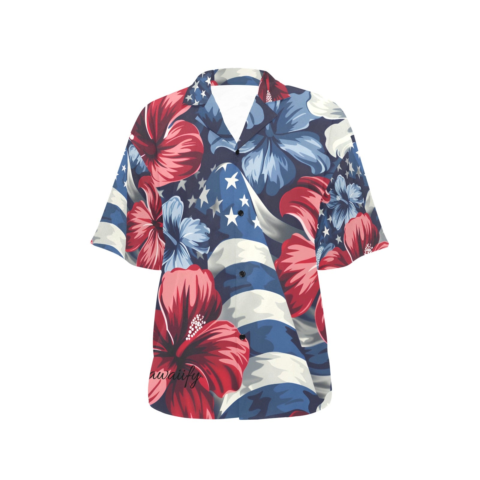 All Over Print Hawaiian Shirt for Women  - July 4th Parade - Blue Edition