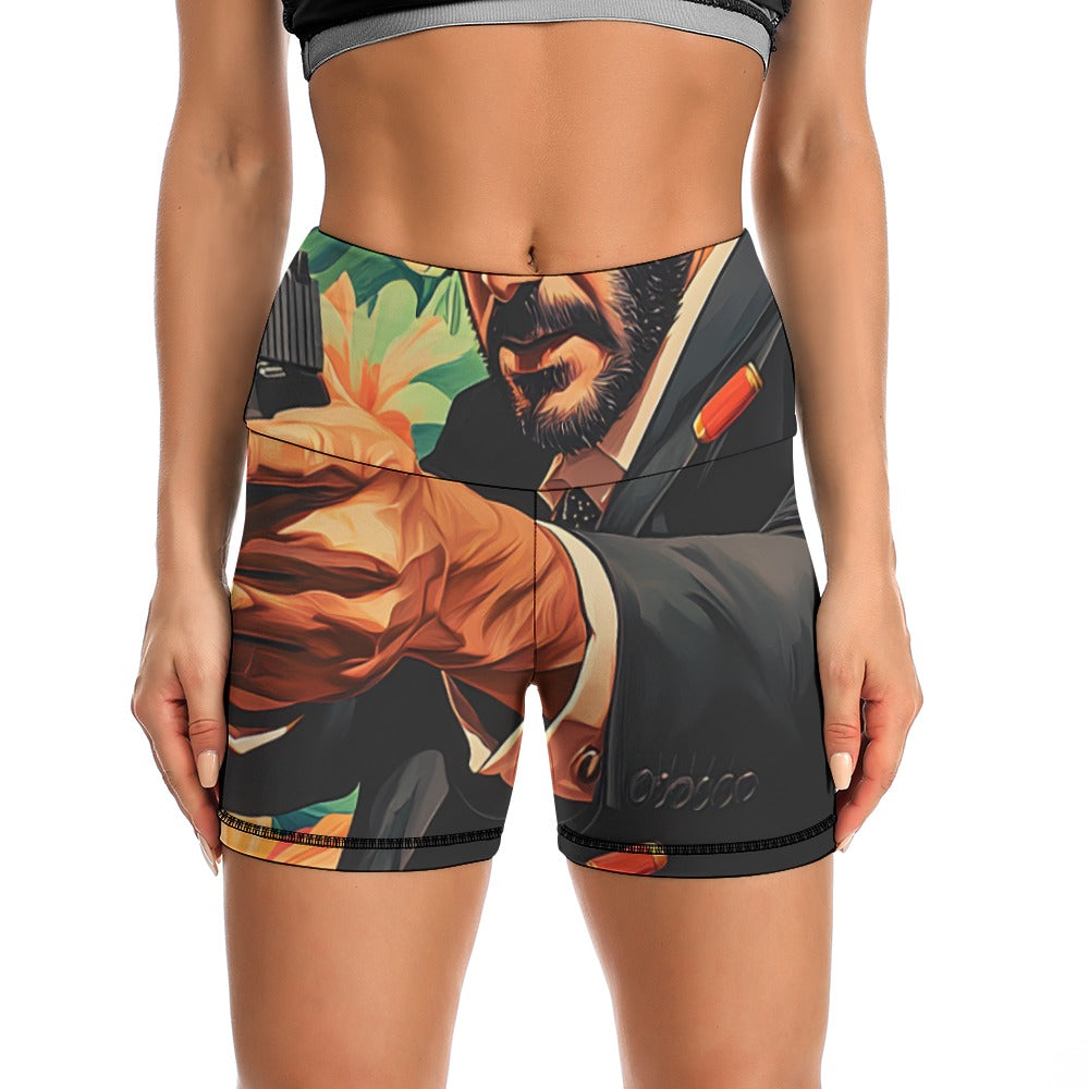 John Wick Floral Women's Slim Fit Sports Yoga Shorts