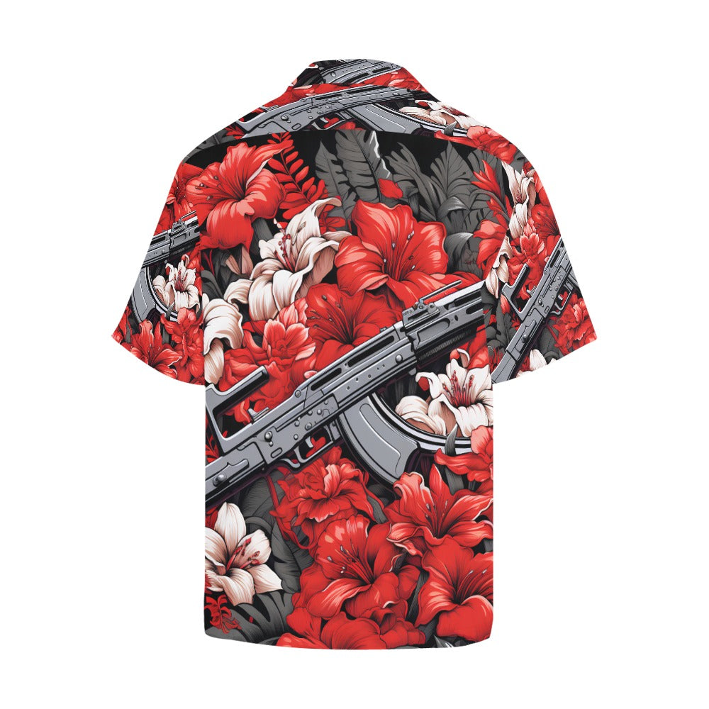 Red Floral Machine Gun Men's Hawaiian Shirt