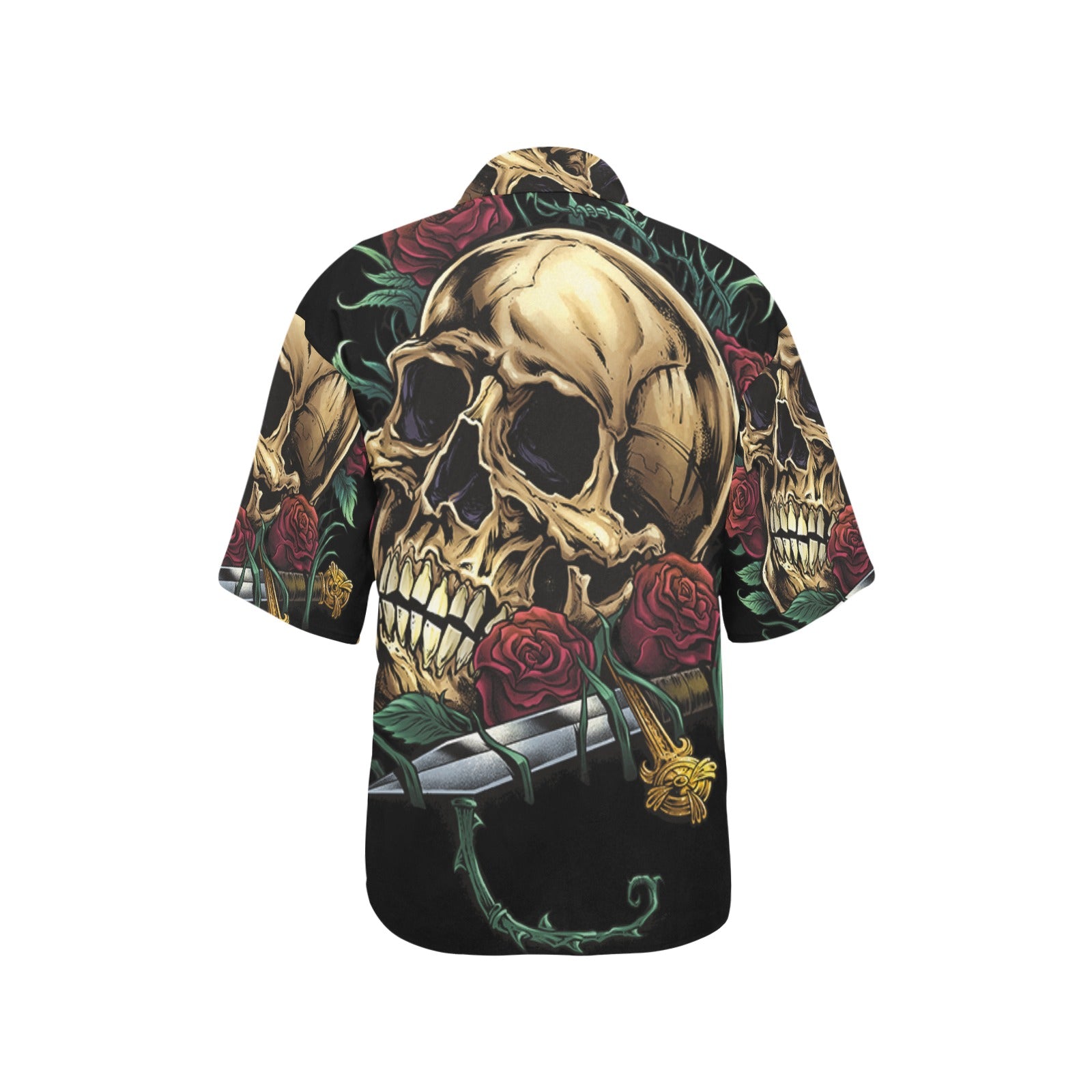 Rebel Rose: Women's Skull & Rose All Over Print Hawaiian Shirt"