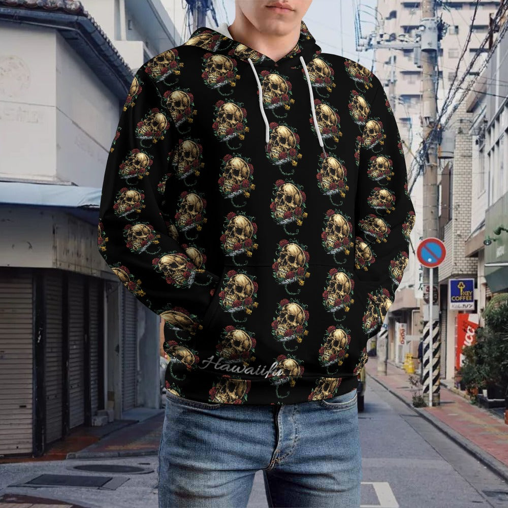 Rebel Rose: Skull & Rose All Over Print Hoodie