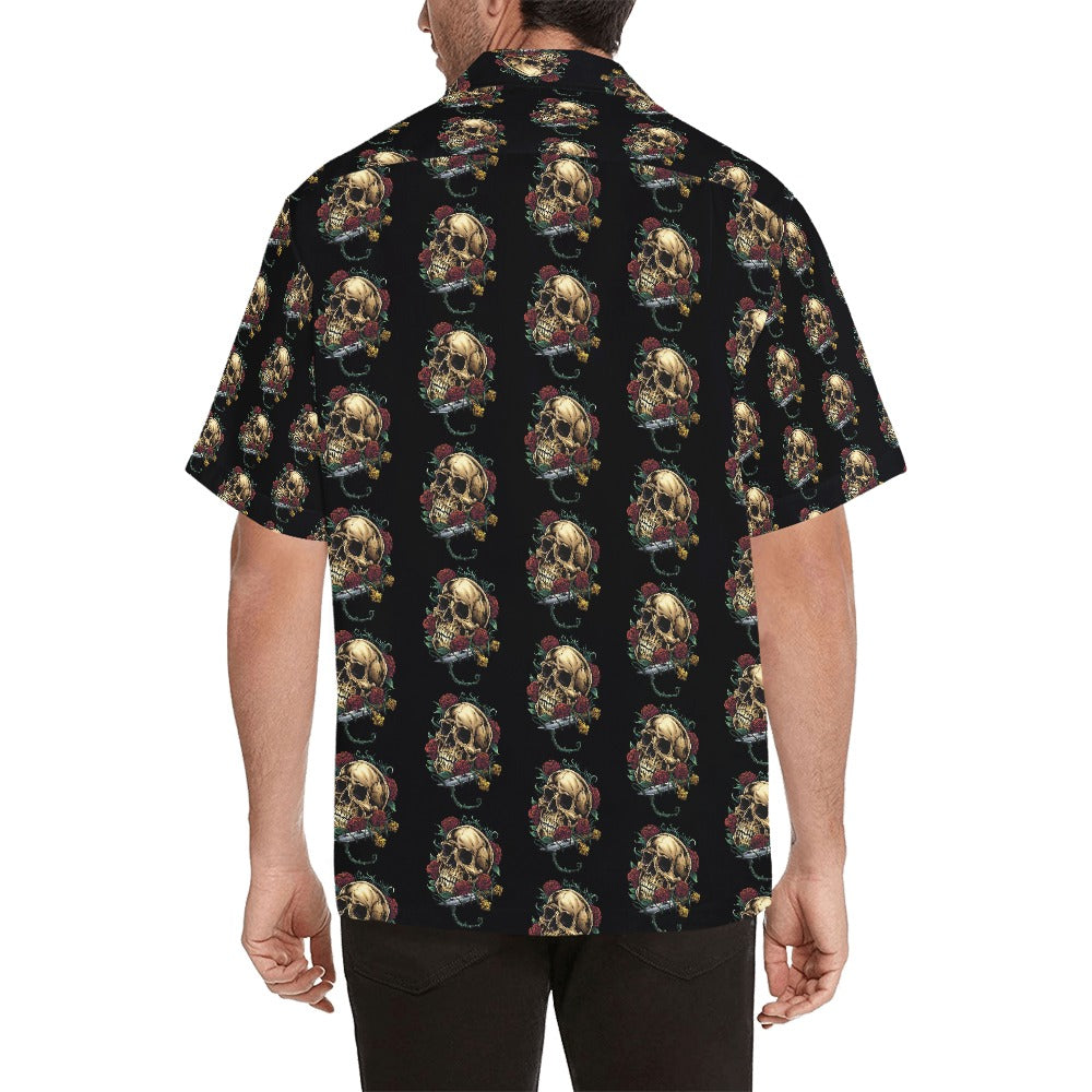 Rebel Rose: Men's Skull & Rose All Over Print Hawaiian Shirt