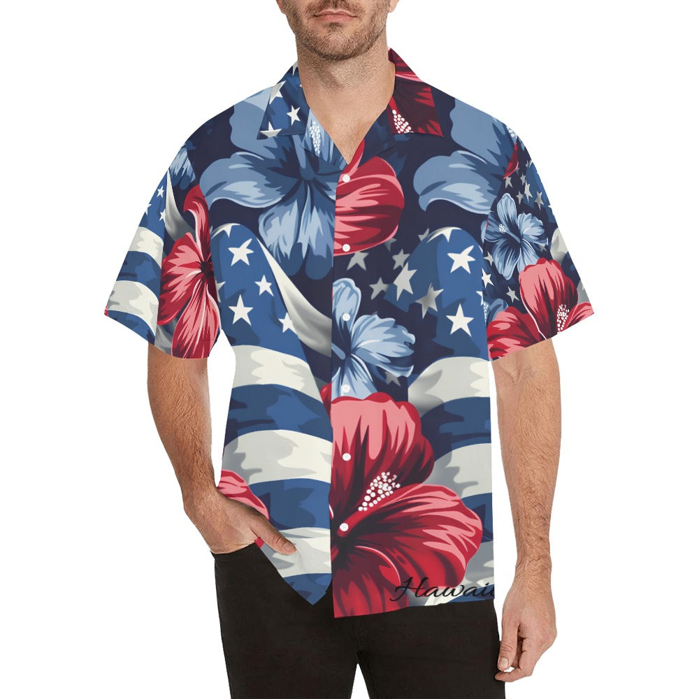 Men's All Over Print Hawaiian Shirt - July 4th Parade - Blue Edition