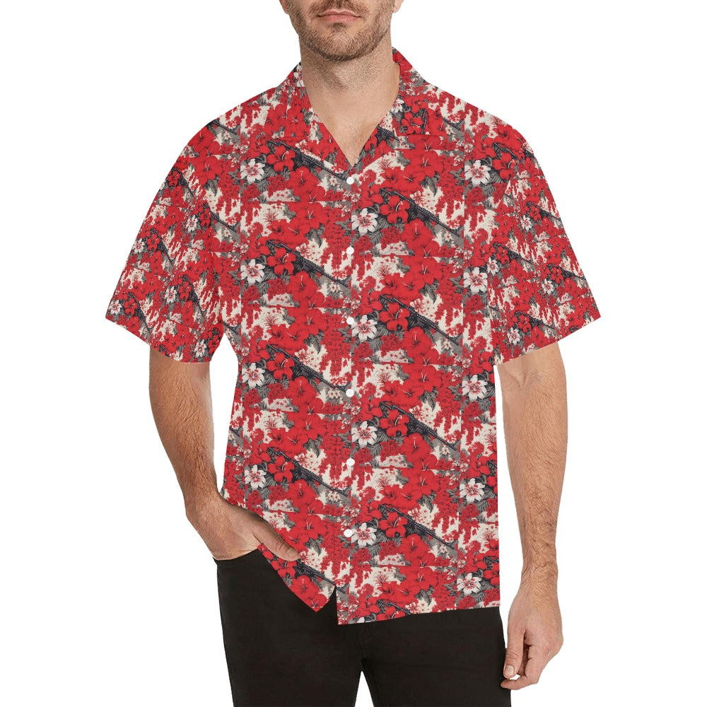 Men's White & Red Lotus Floral Machine Gun Drop