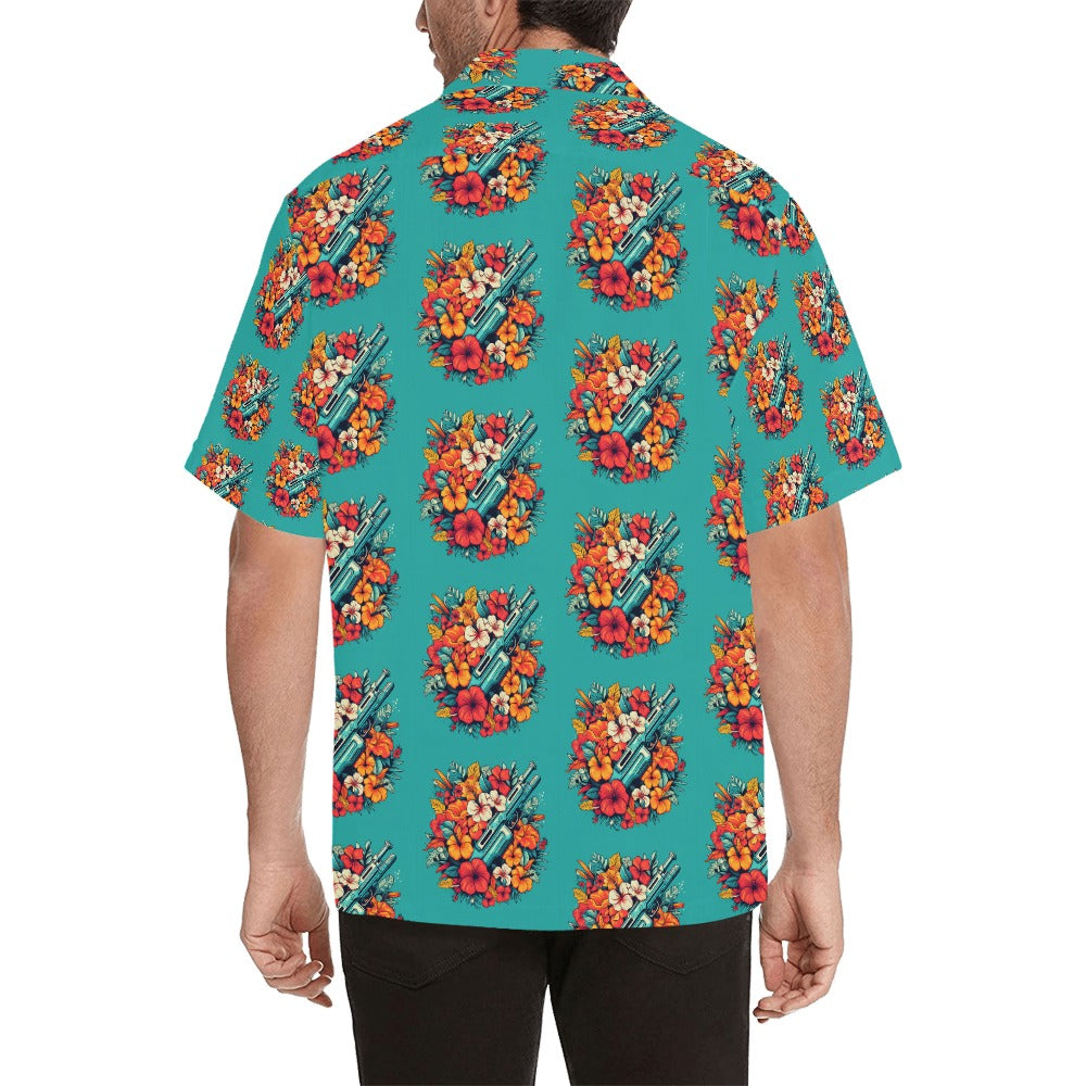 Floral Pattern M16 Themed Men's Hawaiian Shirt