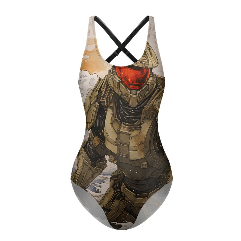 Master Chief Samurai Edition - Floral Pattern Ladies One Piece Swimsuit