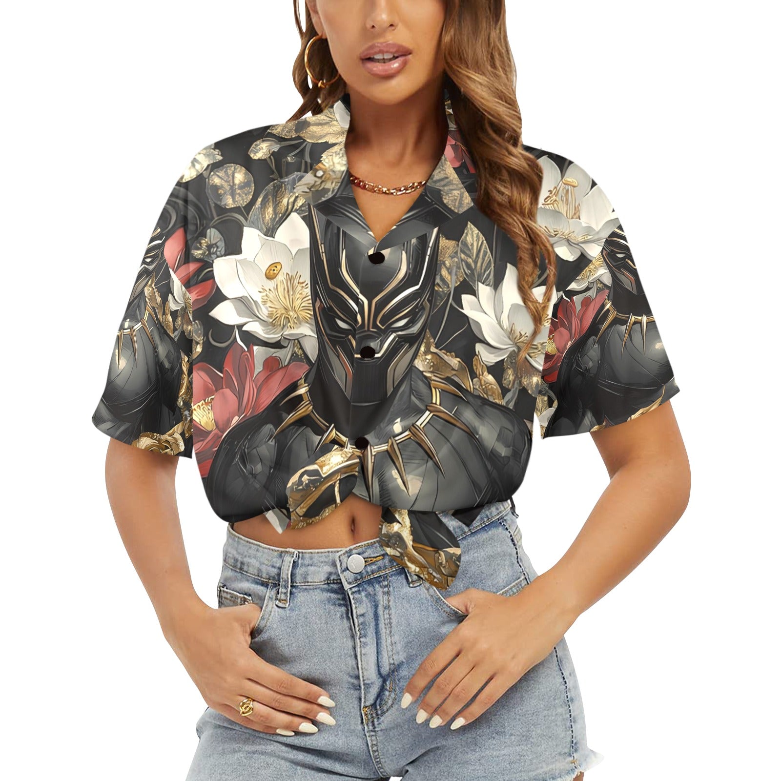 Black Panther Floral Women's Hawaiian Shirt