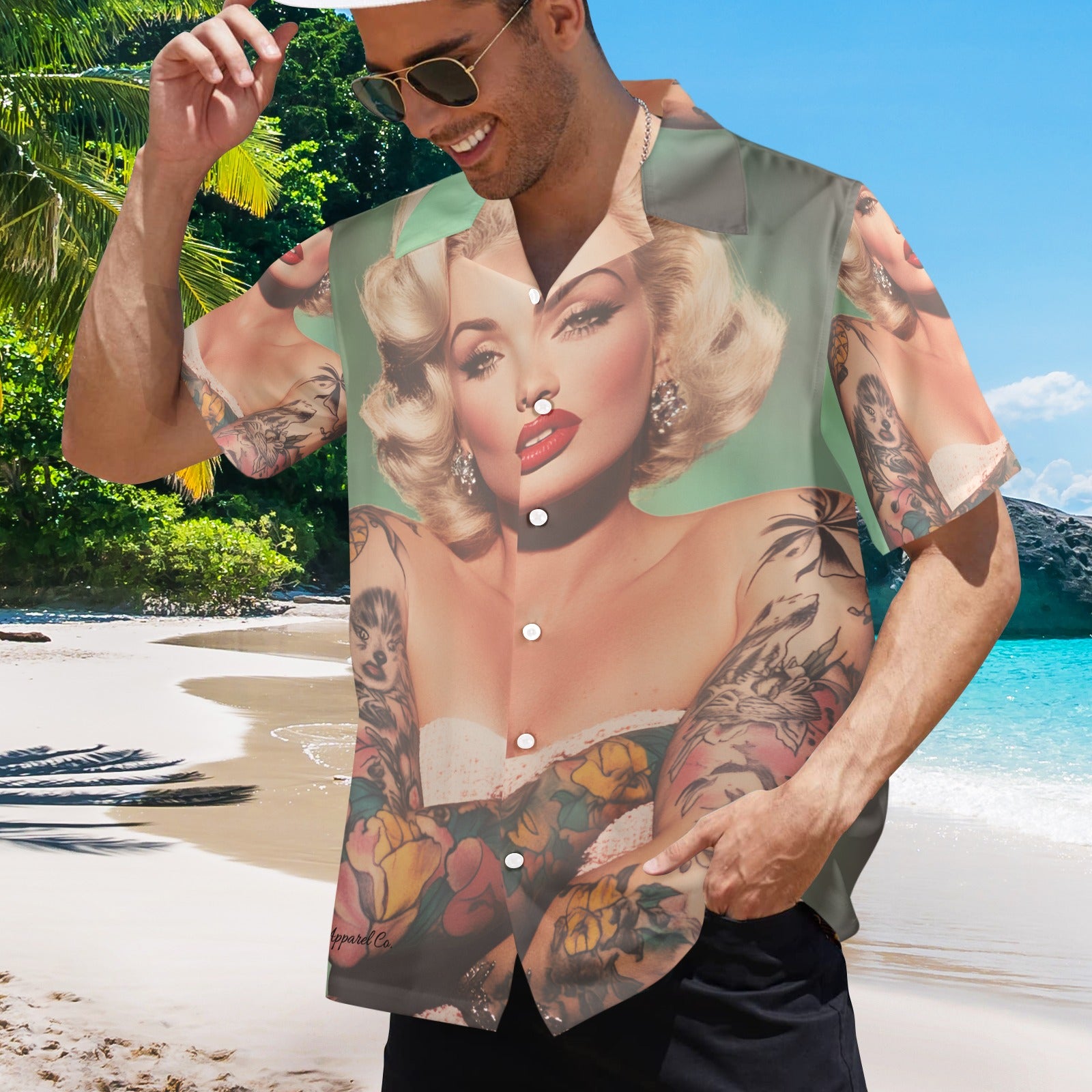 Marilyn Monroe Tatted Chest Piece Men's All Over Print Hawaiian Shirt