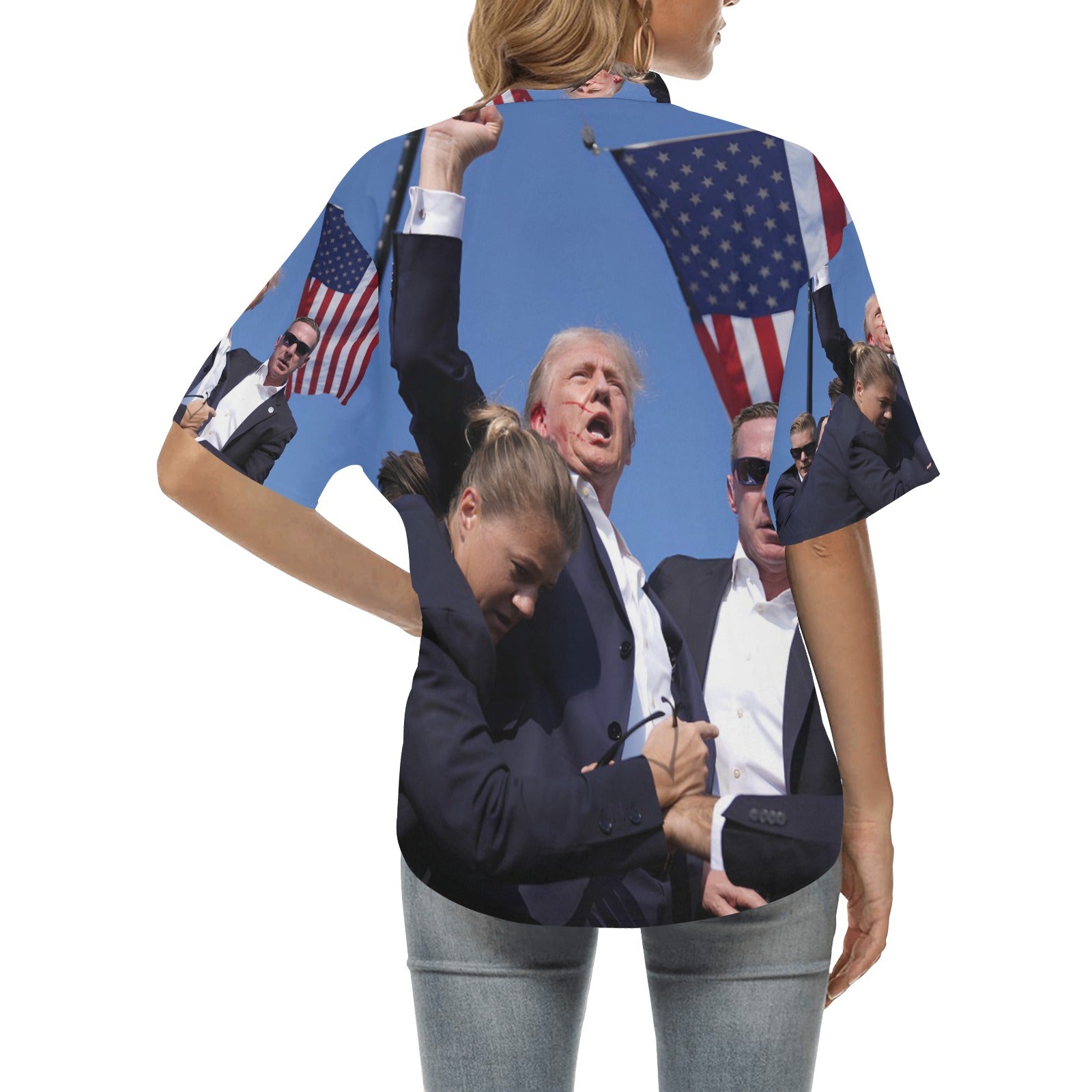 Donald J. Trump Assassination Attempt All Over Print Hawaiian Shirt for Women