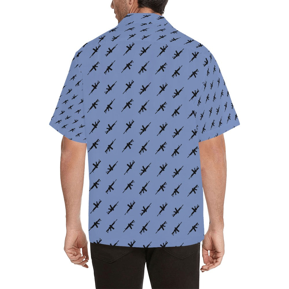 Limited Edition Men's Hawaiian Shirt with M4A1 Repeating Design - Hawaiify Exclusive - Blue