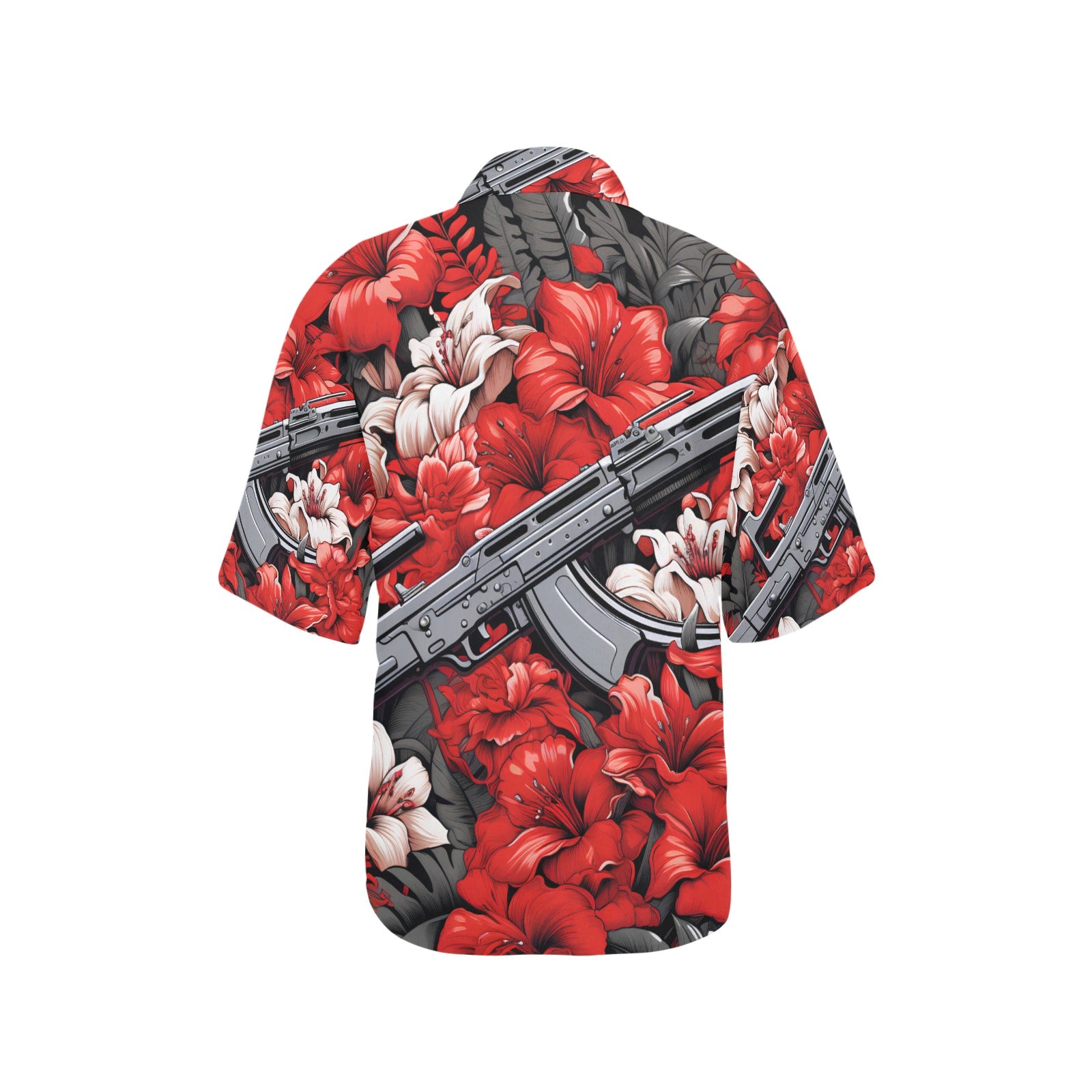 Women's Red Floral Machine Gun Hawaiian Shirt