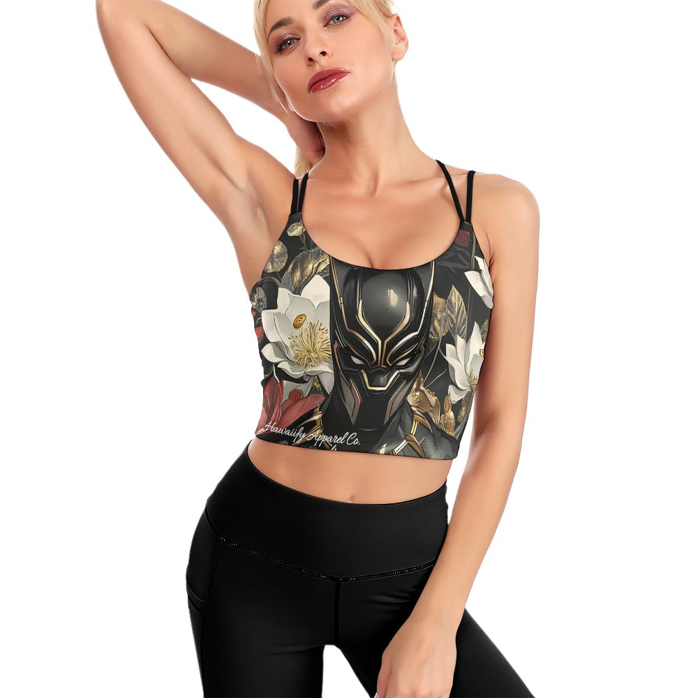 Black Panther Floral Cropped Yoga Top