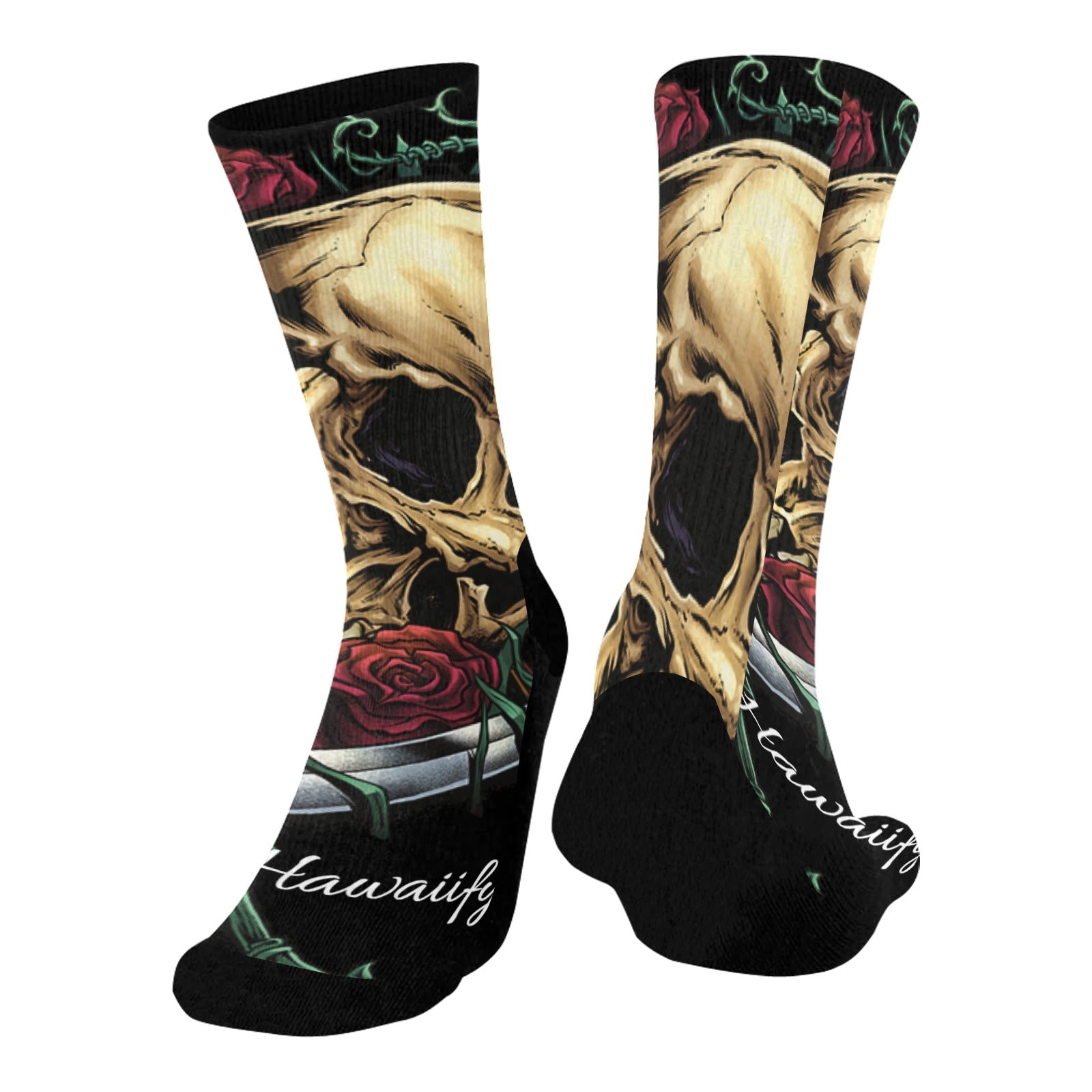 Rebel Rose: Men's Skull & Rose All Over Print Socks