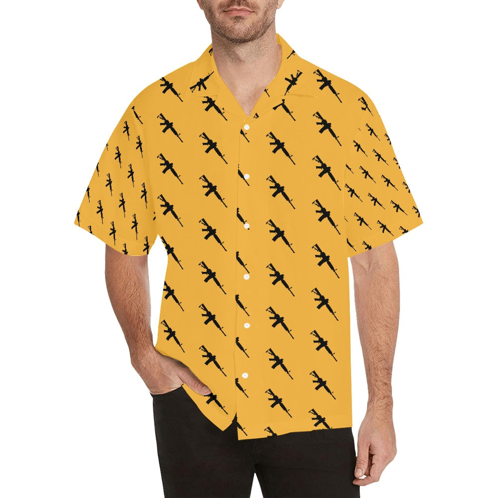 Limited Edition Men's Hawaiian Shirt with M4A1 Repeating Design - Hawaiify Exclusive - Yellow