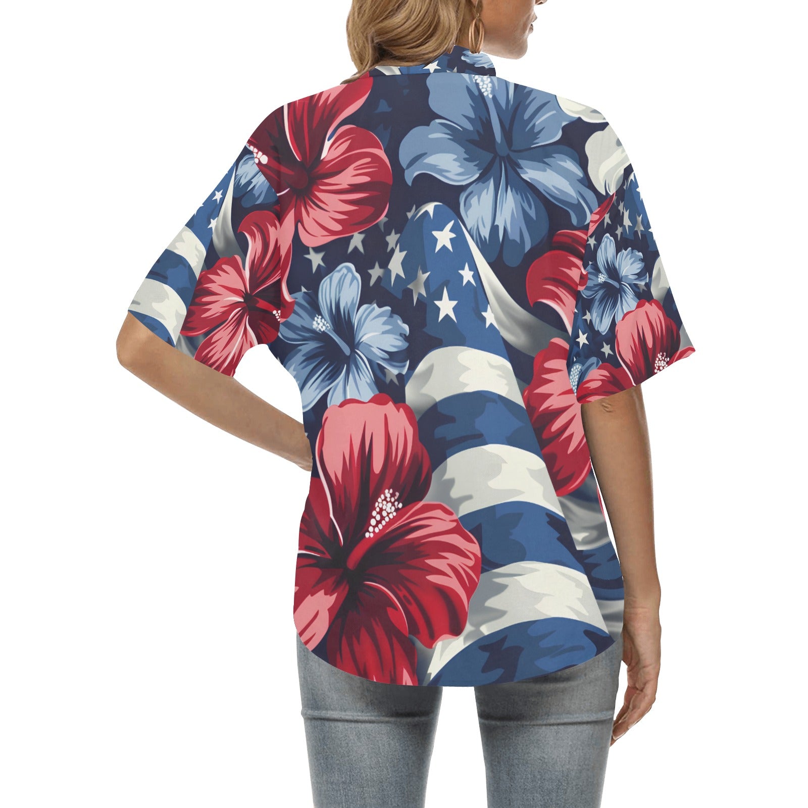 All Over Print Hawaiian Shirt for Women  - July 4th Parade - Blue Edition