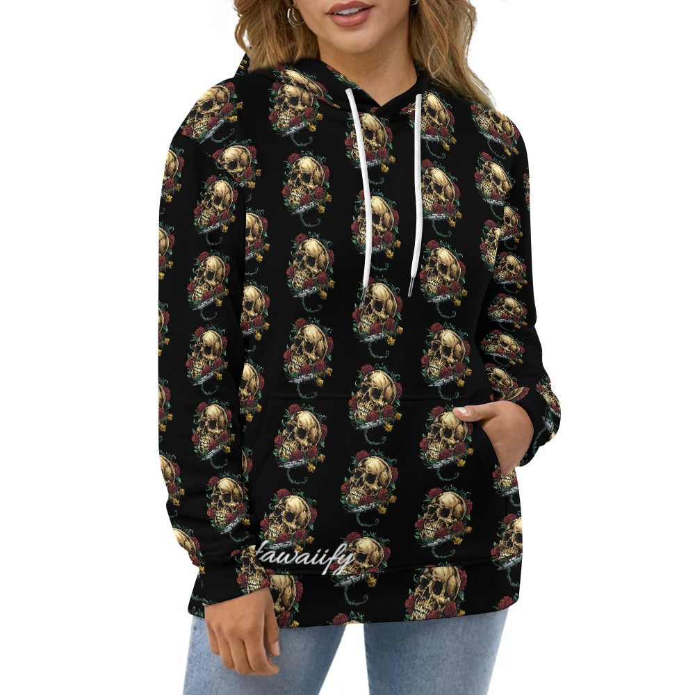 Rebel Rose: Skull & Rose All Over Print Hoodie