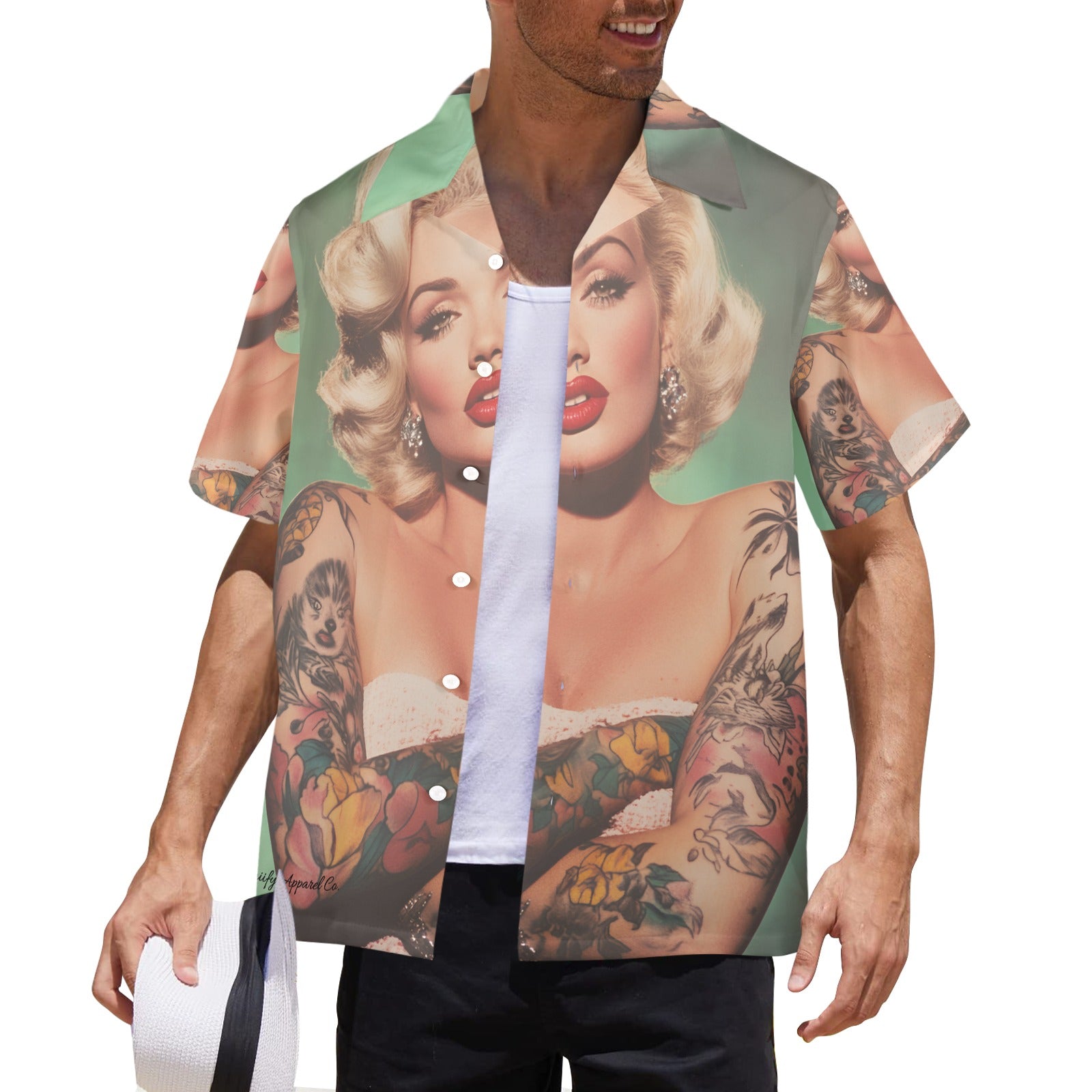 Marilyn Monroe Tatted Chest Piece Men's All Over Print Hawaiian Shirt