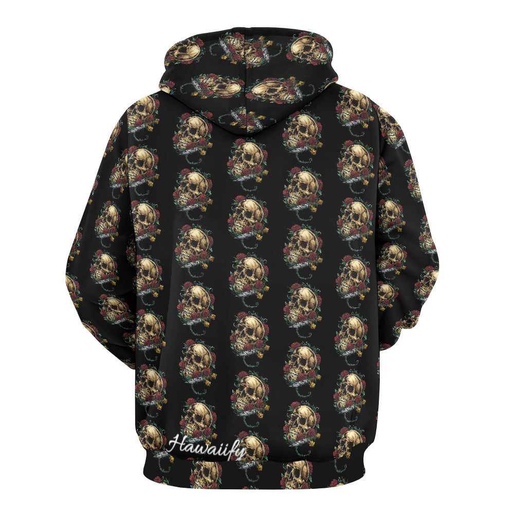 Rebel Rose: Skull & Rose All Over Print Hoodie