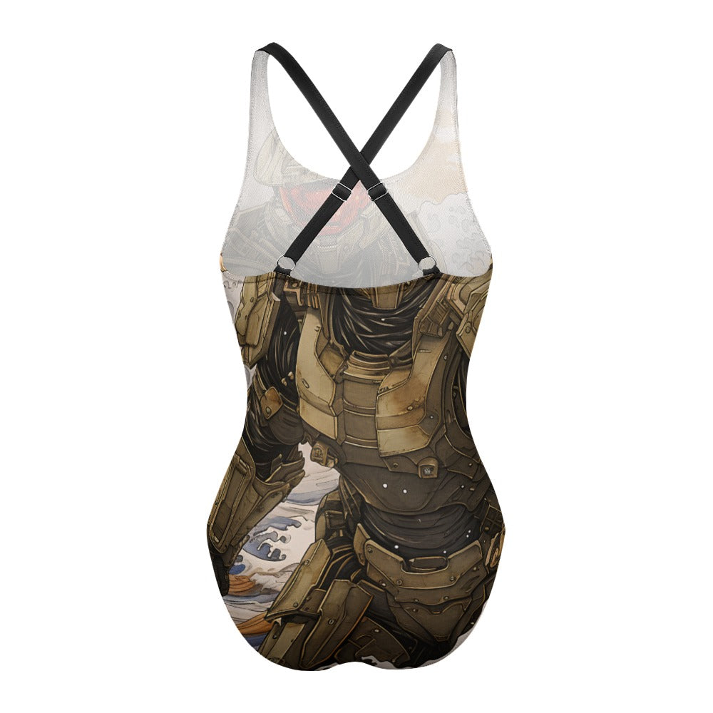 Master Chief Samurai Edition - Floral Pattern Ladies One Piece Swimsuit