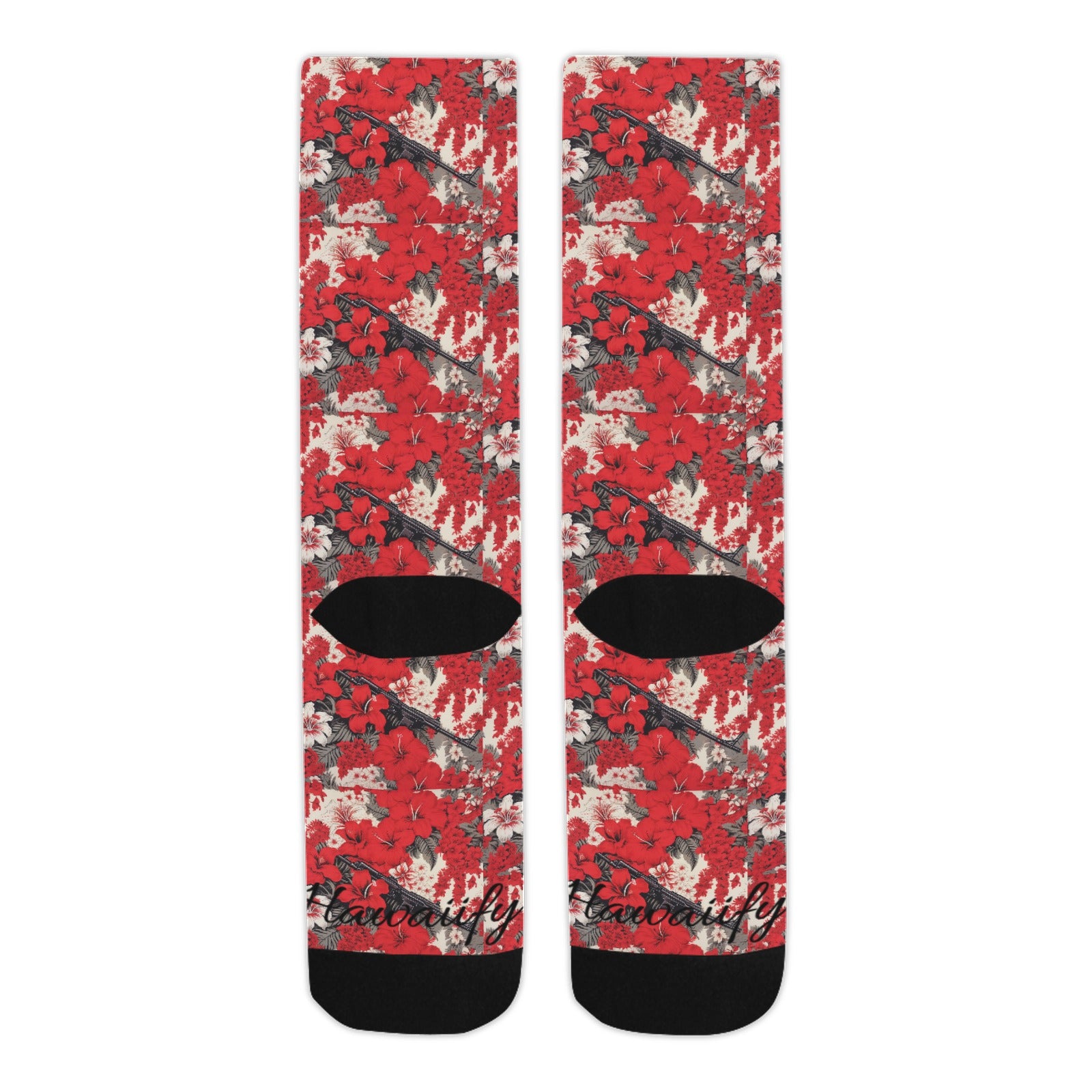 Red & White Lotus Machine Gun Floral Socks