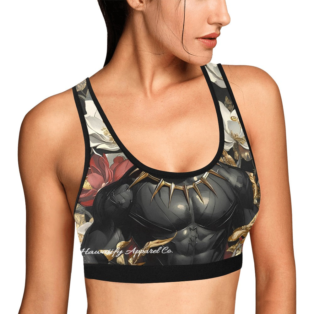 Black Panther Floral Women's Sports Bra