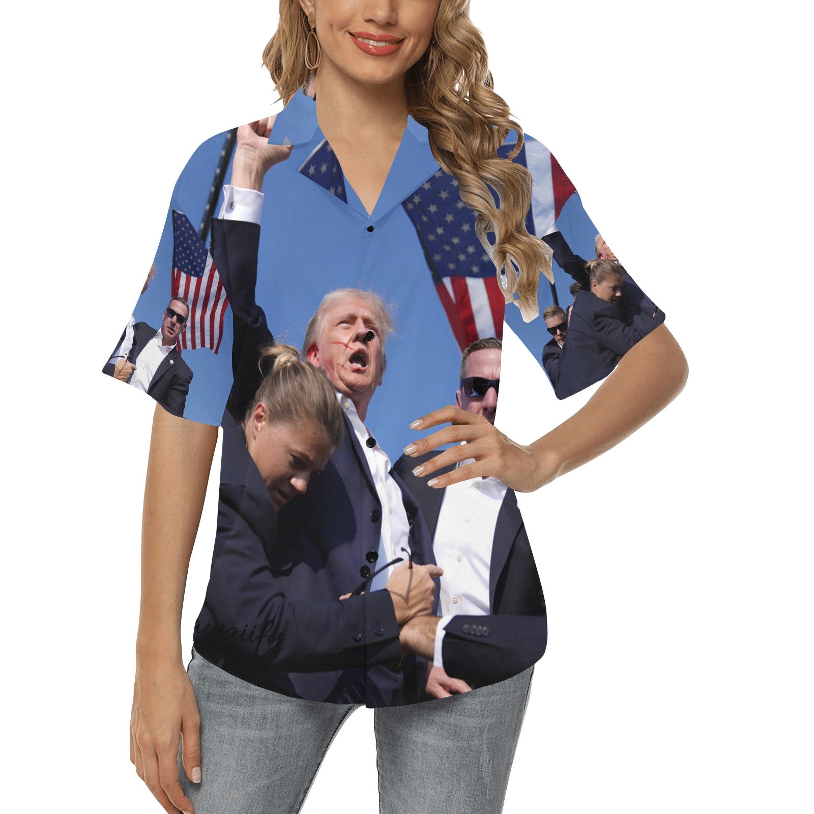 Donald J. Trump Assassination Attempt All Over Print Hawaiian Shirt for Women