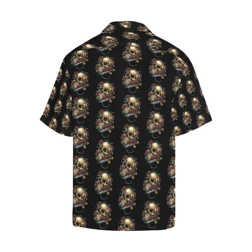 Rebel Rose: Men's Skull & Rose All Over Print Hawaiian Shirt