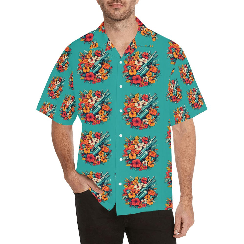 Floral Pattern M16 Themed Men's Hawaiian Shirt