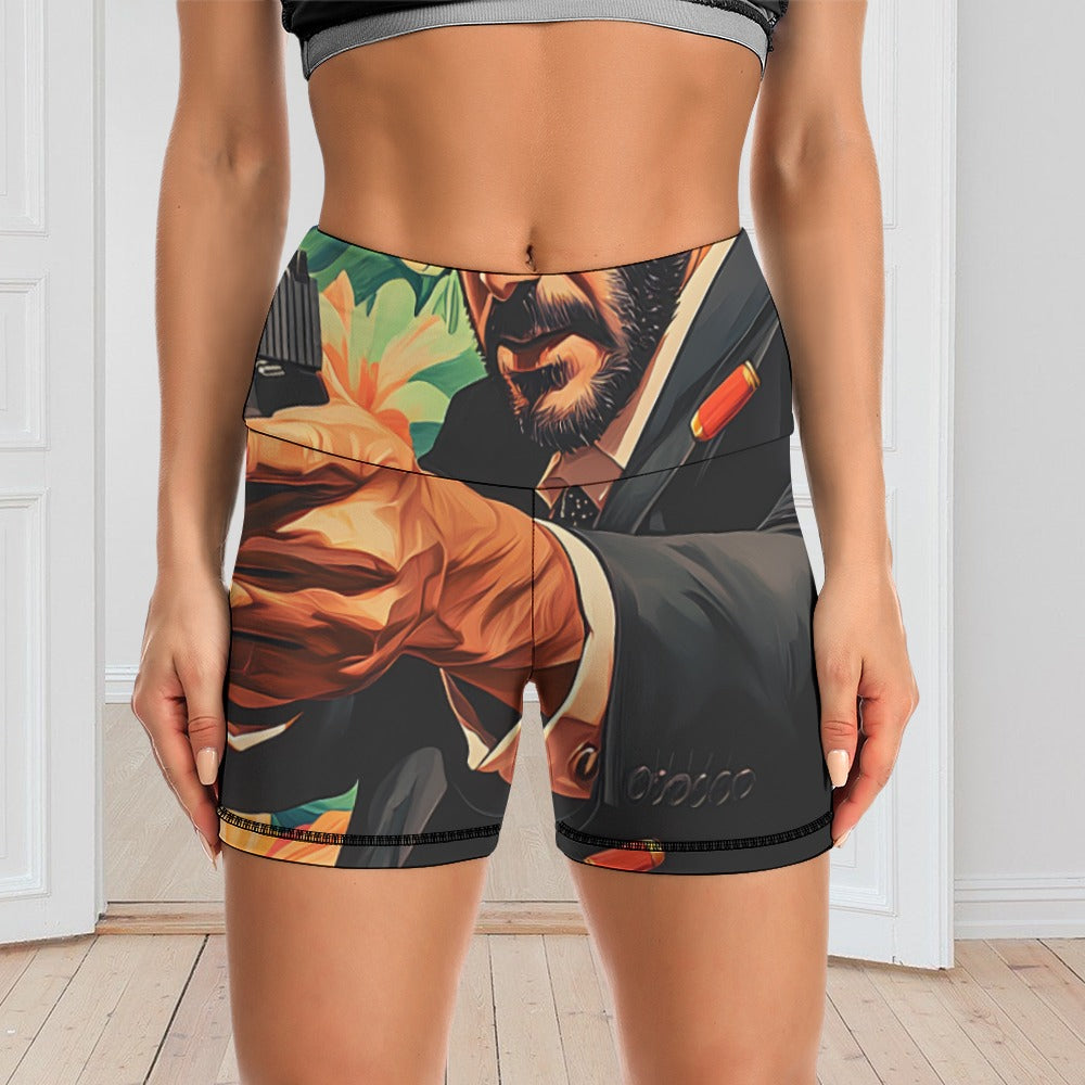 John Wick Floral Women's Slim Fit Sports Yoga Shorts