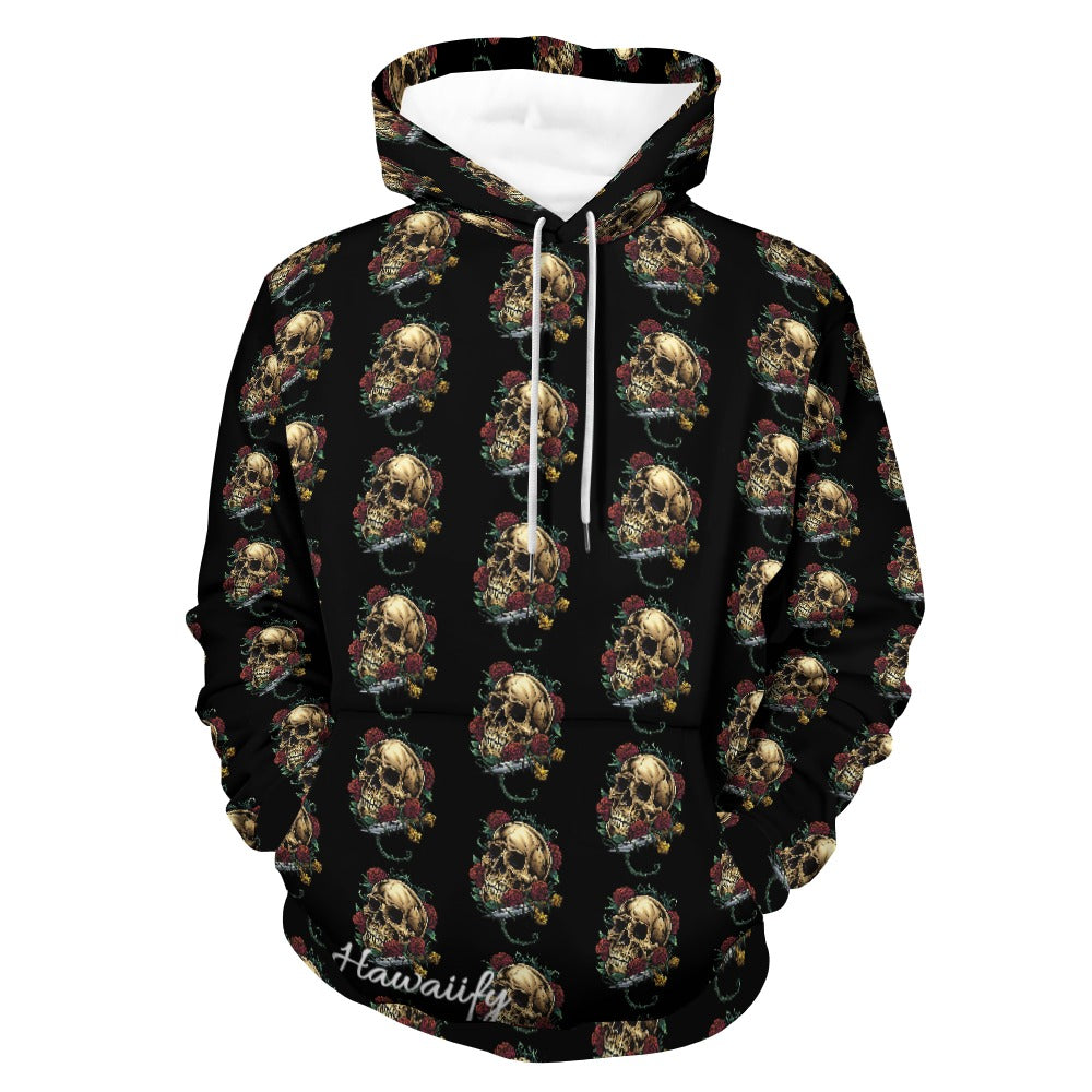 Rebel Rose: Skull & Rose All Over Print Hoodie